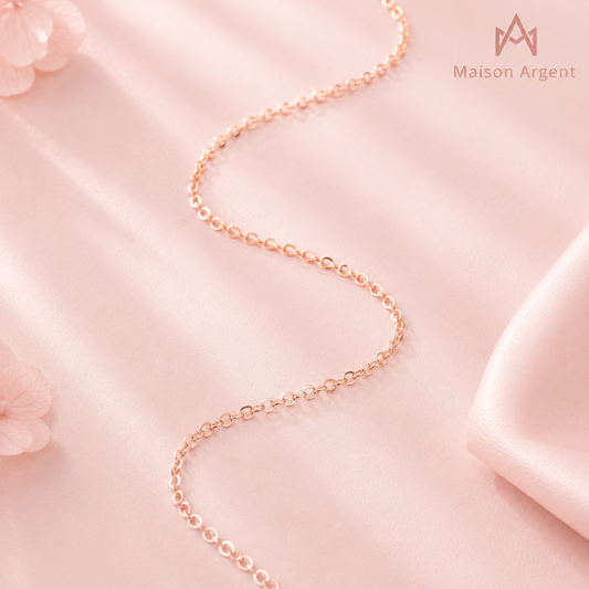 Chaîne de cou en Argent Sterling 925, maillons en O, plaqué Or Rose 14K - Bijou personnalisable