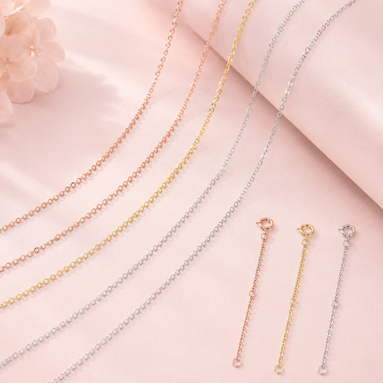 Chaîne de cou en Argent Sterling 925, maillons en O, plaqué Or Rose 14K - Bijou personnalisable
