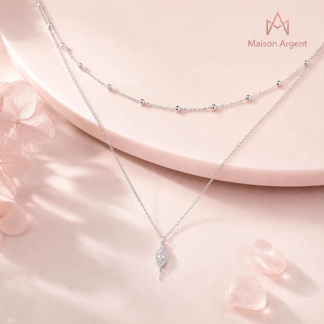 Collier Double Couche Argent Sterling 925 Océan Perles Femme - Cadeau Idéal