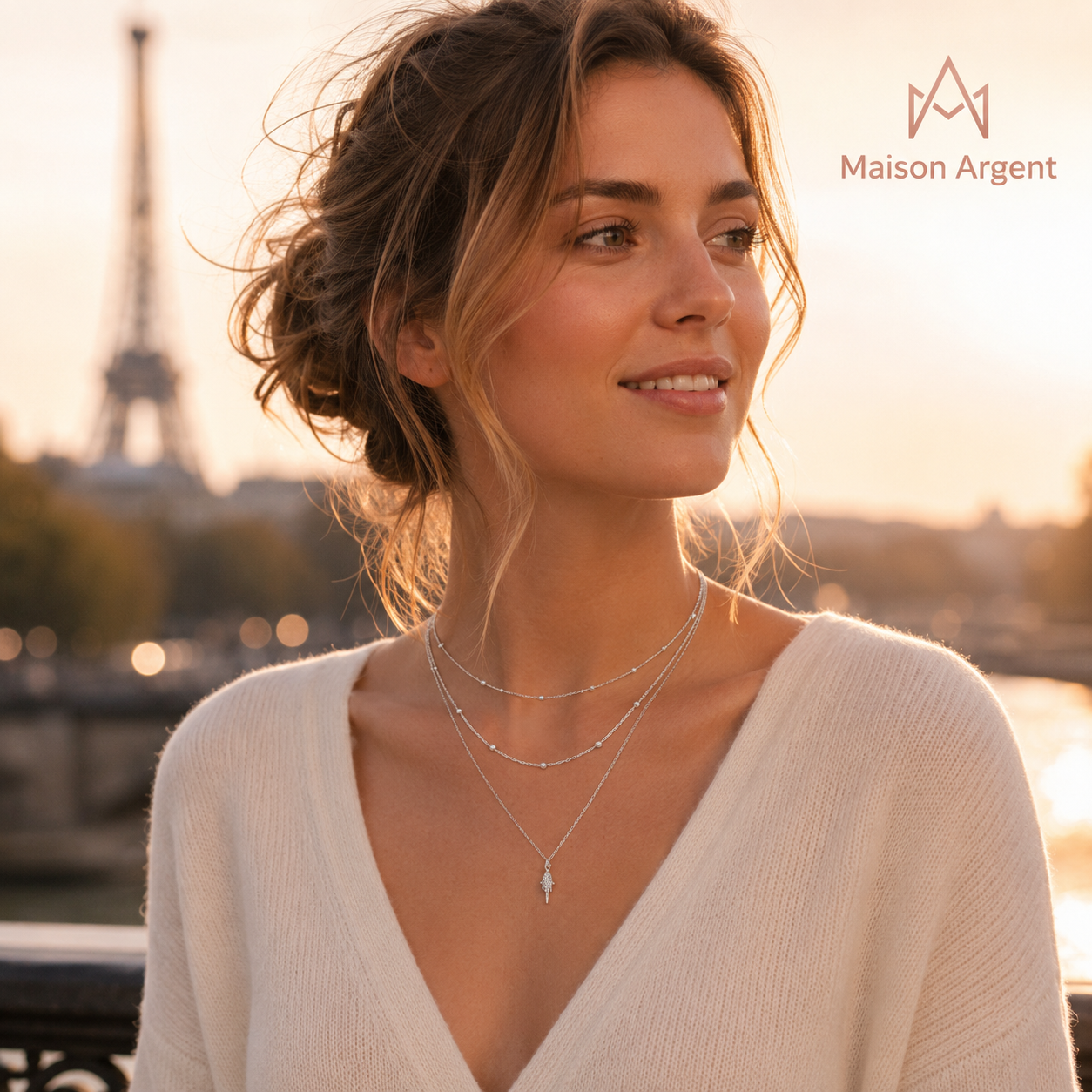 Collier Double Couche Argent Sterling 925 Océan Perles Femme - Cadeau Idéal