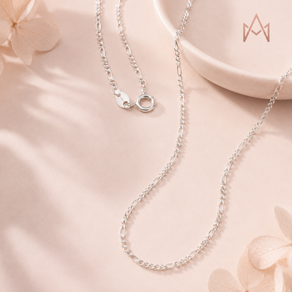 Collier Chaîne Figaro Argent Sterling 925 pour Femme - Argent Massif 