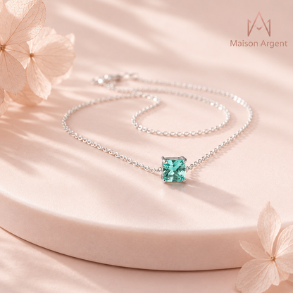 Collier Argent 925 Véritable avec Tourmaline - Bijou Femme Élégant