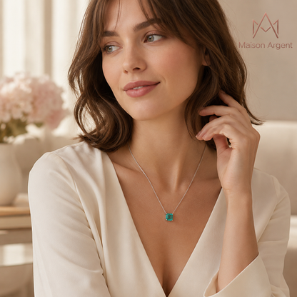 Collier Argent 925 Véritable avec Tourmaline - Bijou Femme Élégant
