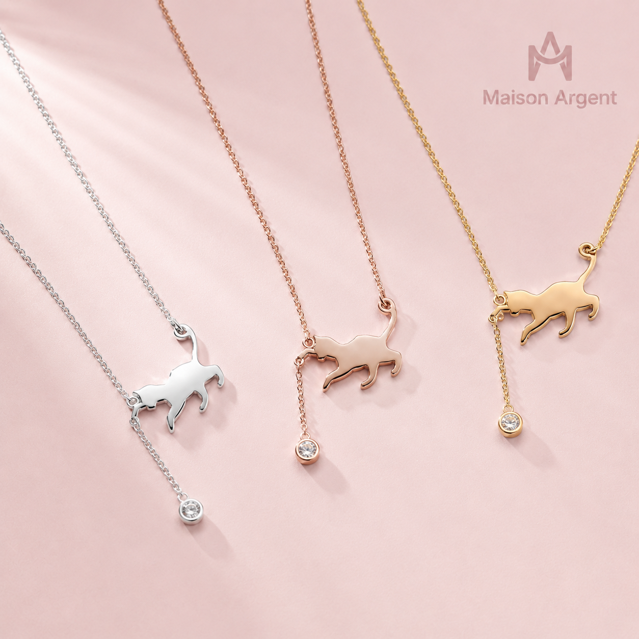 Collier Femme Argent 925 Pendentif Chat - Bijou Luxe