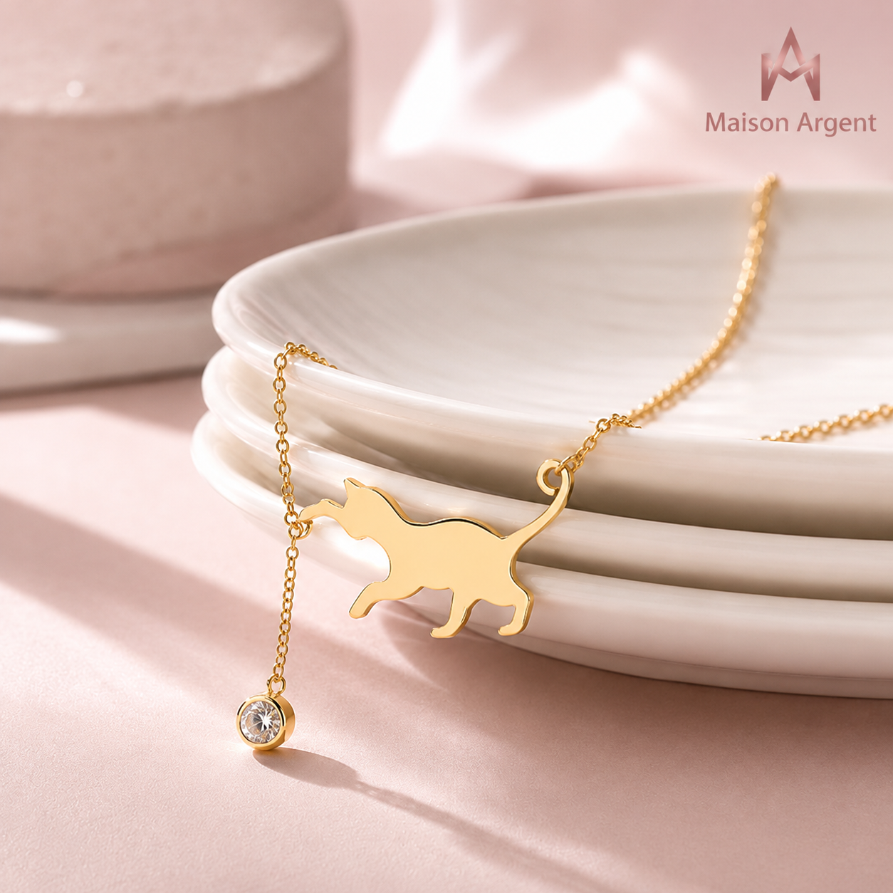 Collier Femme Argent 925 Pendentif Chat - Bijou Luxe