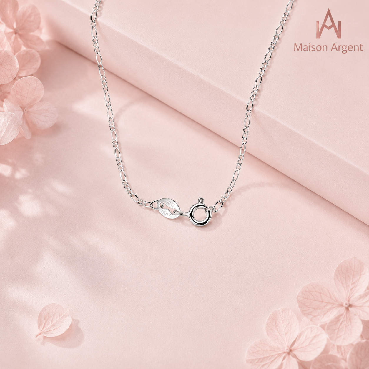 Collier Chaîne Figaro Argent Sterling 925 pour Femme - Argent Massif S925