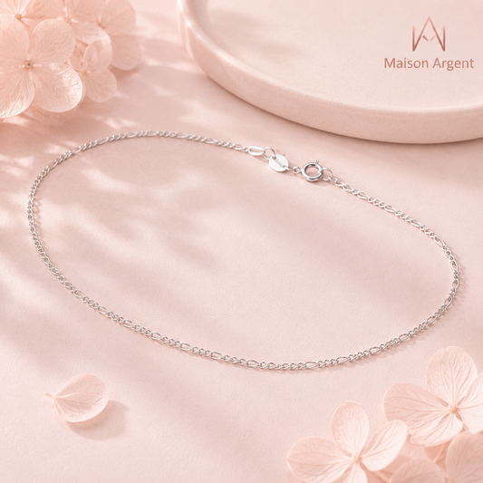 Collier Chaîne Figaro Argent Sterling 925 pour Femme - Argent Massif S925
