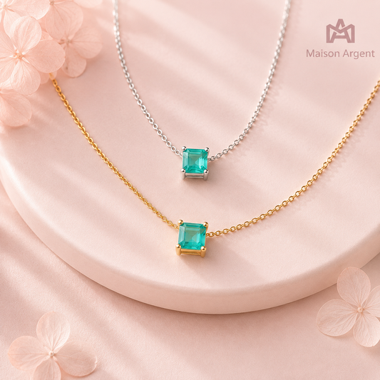 Collier Argent 925 Véritable avec Tourmaline - Bijou Femme Élégant