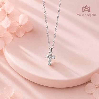 Collier Pendentif Croix Moissanite Scintillante en Argent Sterling 925 
