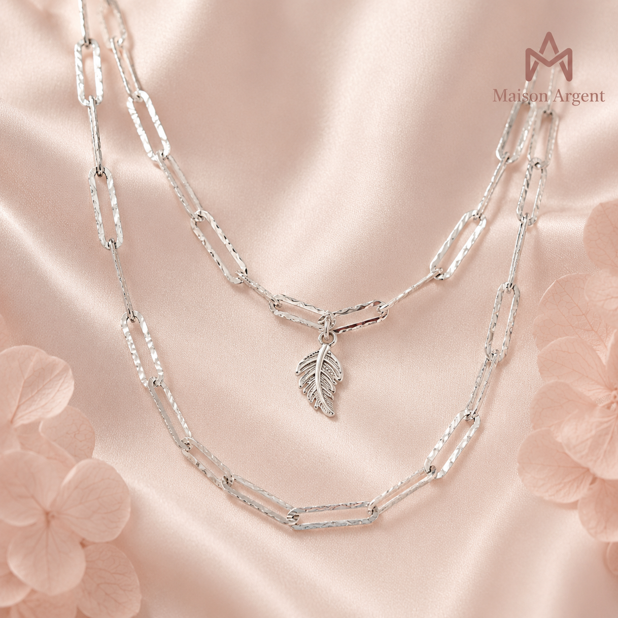 Collier Feuille d'Argent Sterling 925 Plaqué Platine - Bijou Simple pour Femme