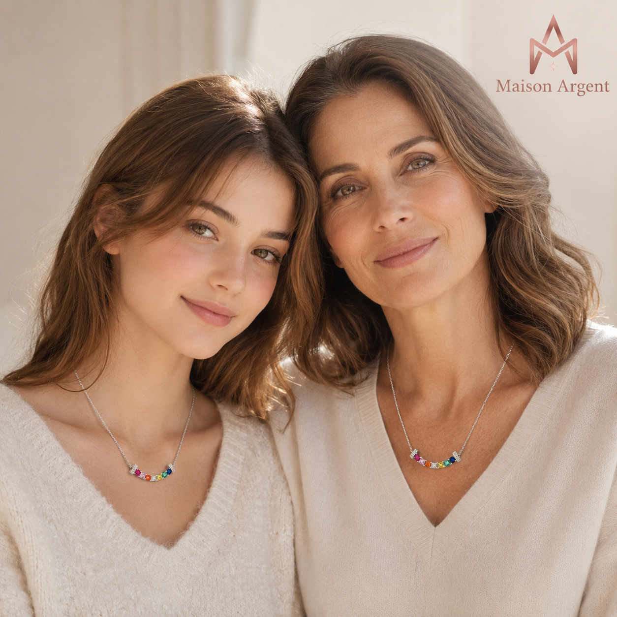 Collier Pendentif Carré Sourire Arc-en-ciel Zircone Cubique Argent 925 pour Femme