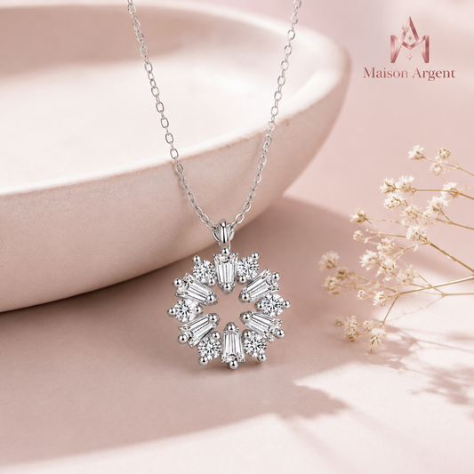 Collier Pendentif Flocon de Neige Porte-Bonheur en Argent Sterling 925 pour Femme