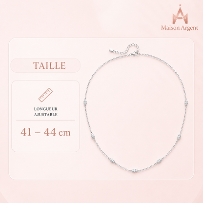 Collier Ras du Cou Argent 925 pour Femme - Bijou Délicat Plaqué Or Blanc