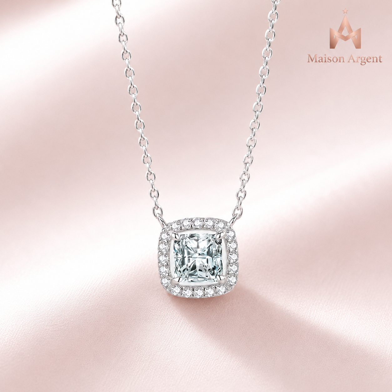 Collier Argent Sterling 925 avec Pendentif Carré Zircone Brillante - Bijou Fin pour Femme