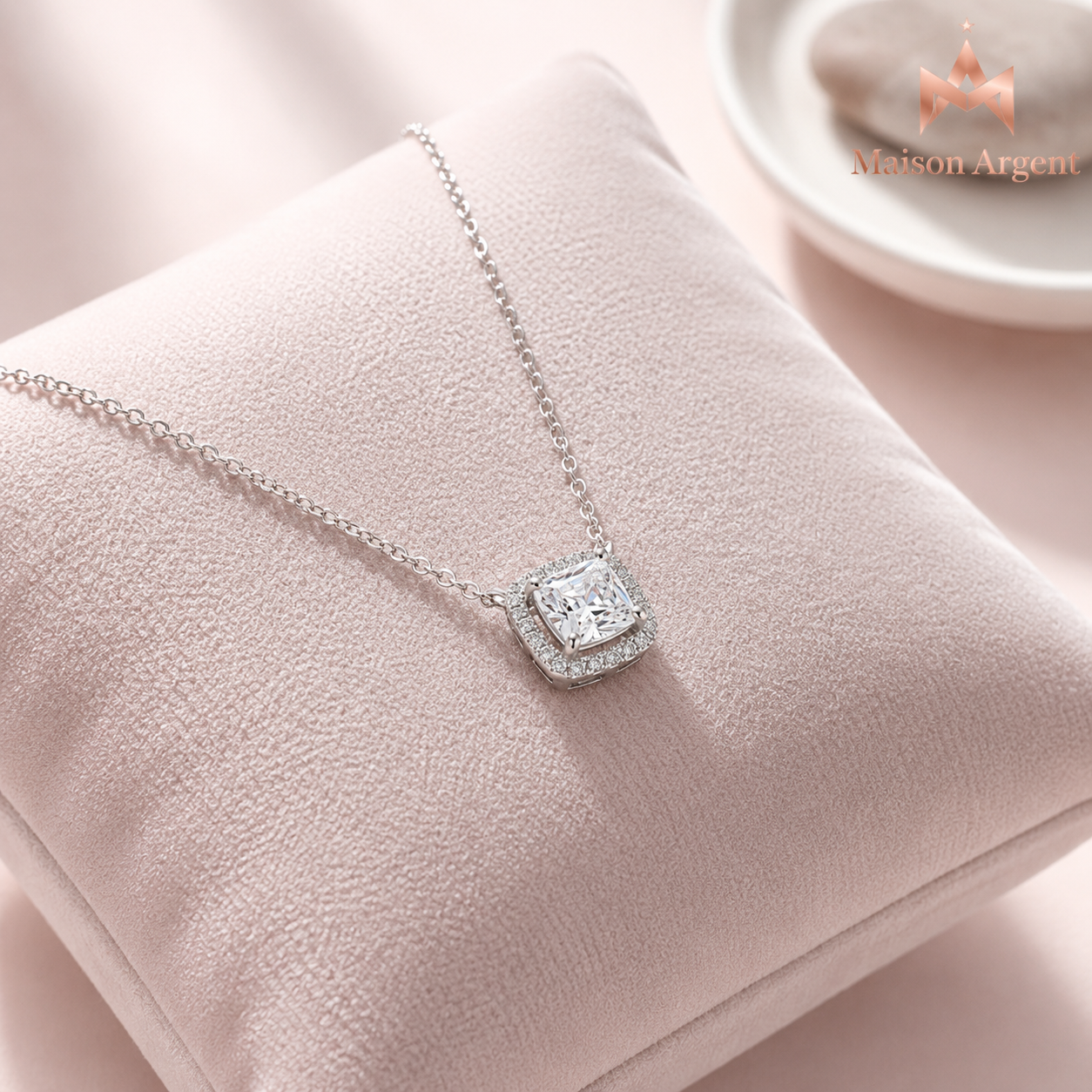 Collier Argent Sterling 925 avec Pendentif Carré Zircone Brillante - Bijou Fin pour Femme
