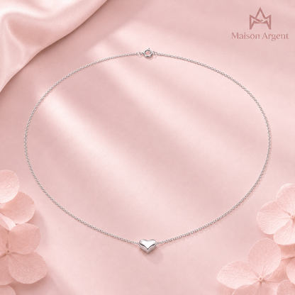 Collier Argent 925 Cœur Porte-Bonheur - Bijou Fin pour Femme