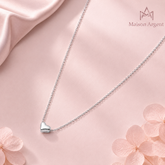 Collier Argent 925 Cœur Porte-Bonheur - Bijou Fin pour Femme