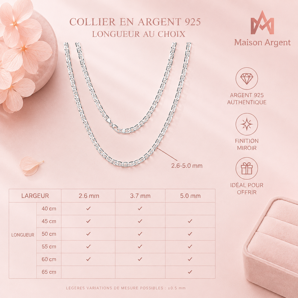 Collier Chaîne Mariner Plate en Argent Sterling 925 pour Femme et Homme - Style Classique