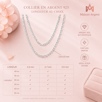 Collier Chaîne Mariner Plate en Argent Sterling 925 pour Femme et Homme - Style Classique