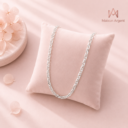 Collier Chaîne Mariner Plate en Argent Sterling 925 pour Femme et Homme - Style Classique