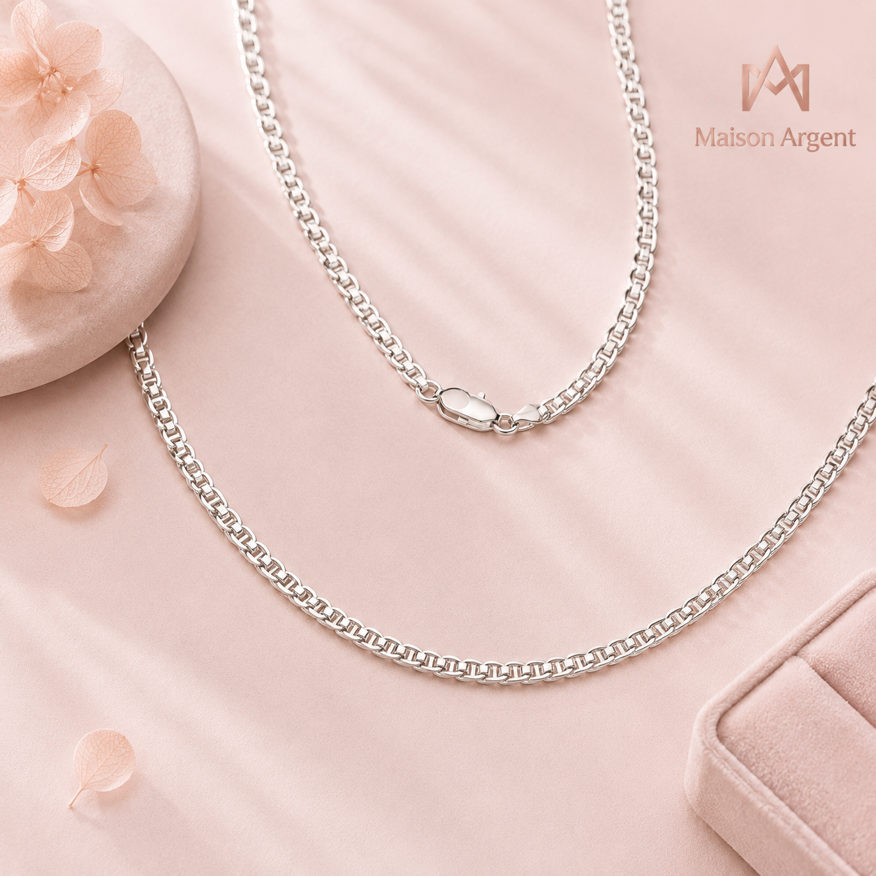 Collier Chaîne Mariner Plate en Argent Sterling 925 pour Femme et Homme - Style Classique