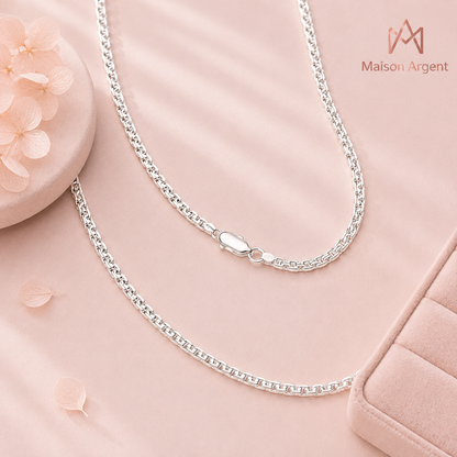Collier Chaîne Mariner Plate en Argent Sterling 925 pour Femme et Homme - Style Classique