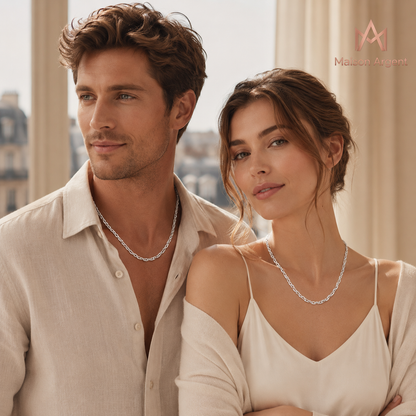 Collier Chaîne Mariner Plate en Argent Sterling 925 pour Femme et Homme - Style Classique