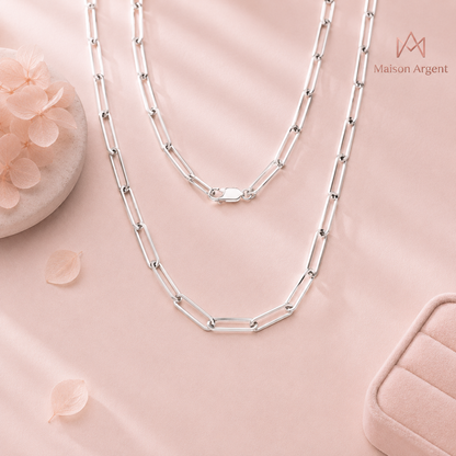 Collier trombone en Argent Sterling 925 plaqué Or 14k - Bijou unisexe tendance