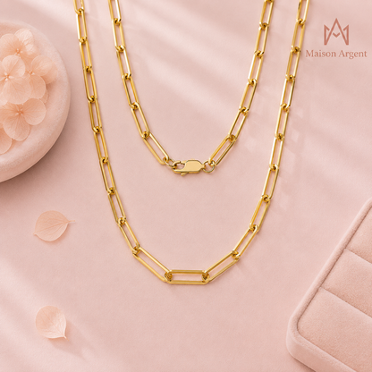 Collier trombone en Argent Sterling 925 plaqué Or 14k - Bijou unisexe tendance
