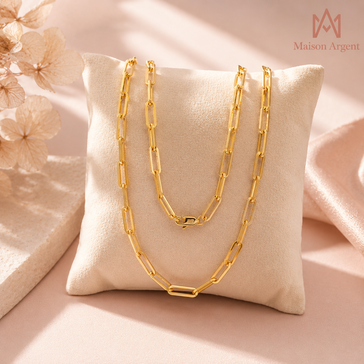 Collier trombone en Argent Sterling 925 plaqué Or 14k - Bijou unisexe tendance