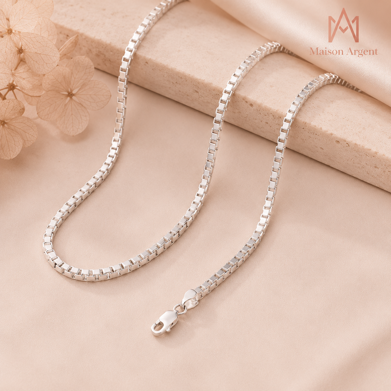 Collier Chaîne Boîte en Argent Sterling 925 Italien 