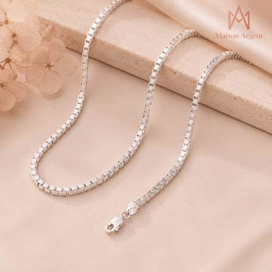 Collier Chaîne Boîte en Argent Sterling 925 Italien 