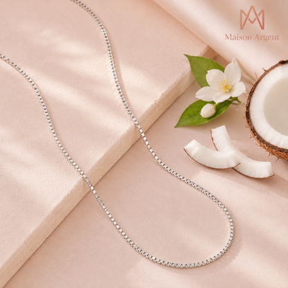 Collier Chaîne Boîte en Argent Sterling 925 Italien 