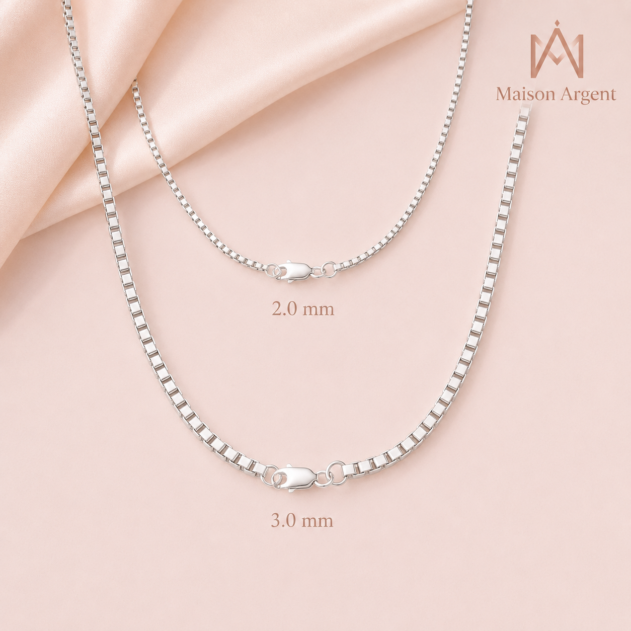 Collier Chaîne Boîte en Argent Sterling 925 Italien 