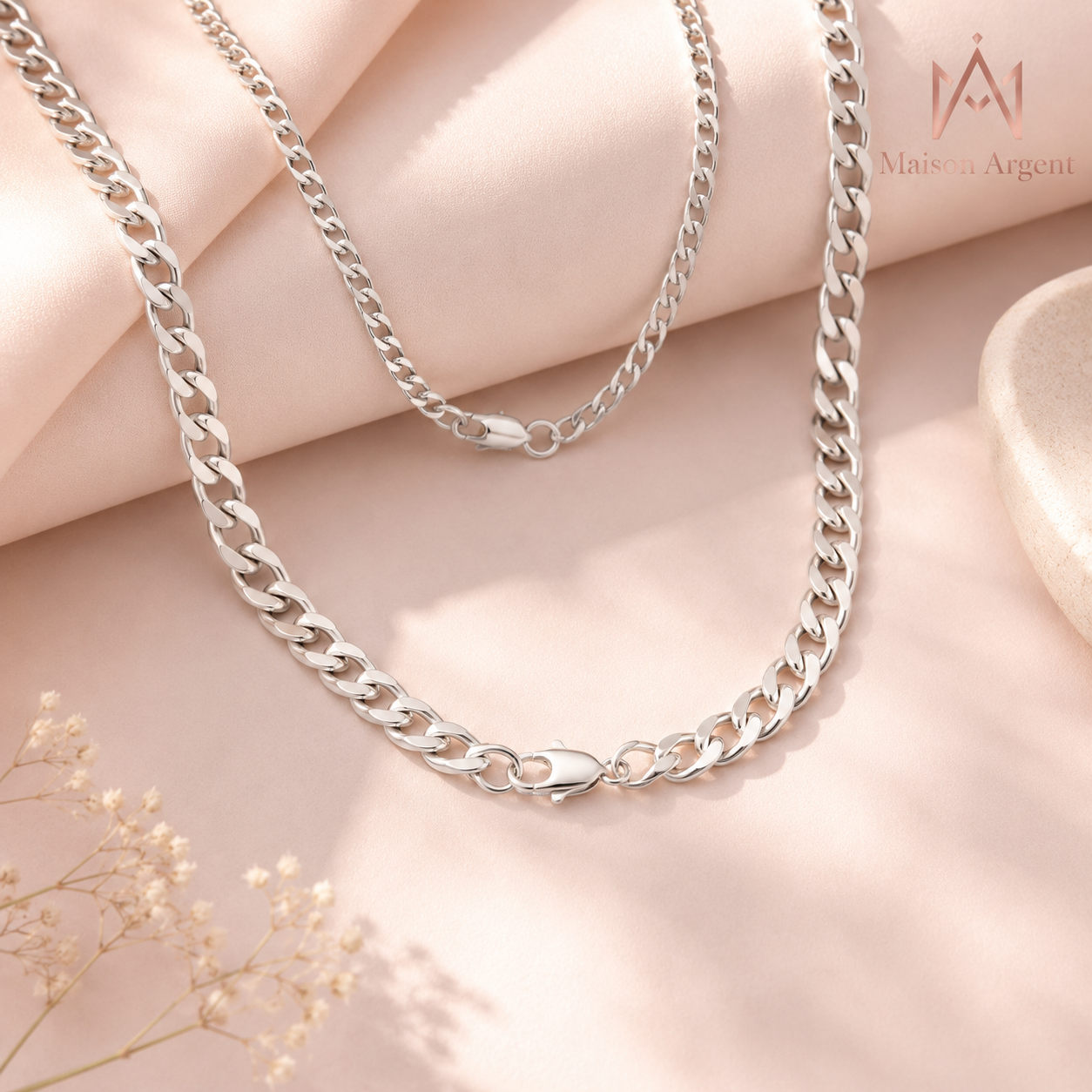 Collier Chaîne Gourmette Lien Cubain Argent Sterling 925 pour Homme et Femme 