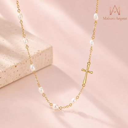 Collier Ras du Cou Argent 925 avec Perles Naturelles pour Femme - Bijou Élégant pour Fête