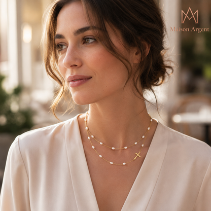 Collier Ras du Cou Argent 925 avec Perles Naturelles pour Femme - Bijou Élégant pour Fête