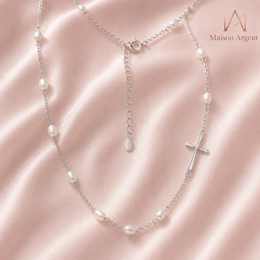 Collier Ras du Cou Argent 925 avec Perles Naturelles pour Femme - Bijou Élégant pour Fête