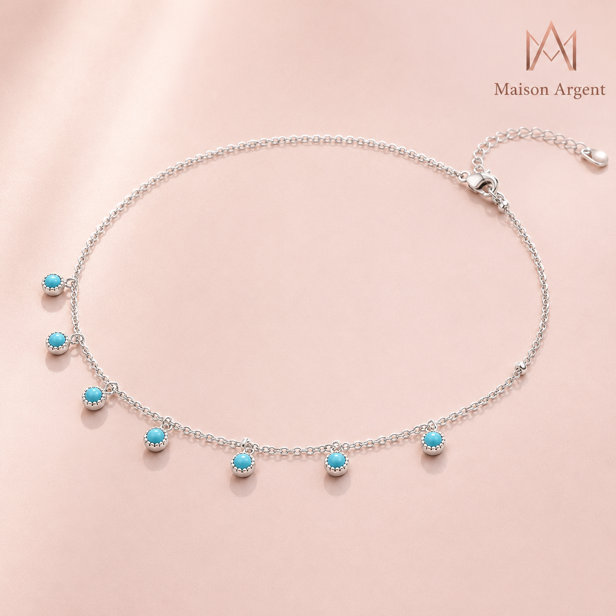 Collier Pendentif Turquoise Bleu Vert Argent 925 Bohème Femme