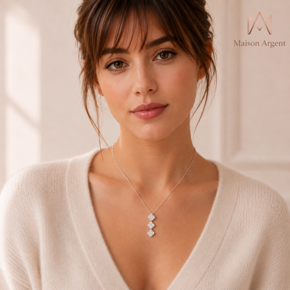 Collier Pendentif Classique en Argent Sterling 925 avec Moissanite D - Bijou Fin pour Femme, Fiançailles et Mariage