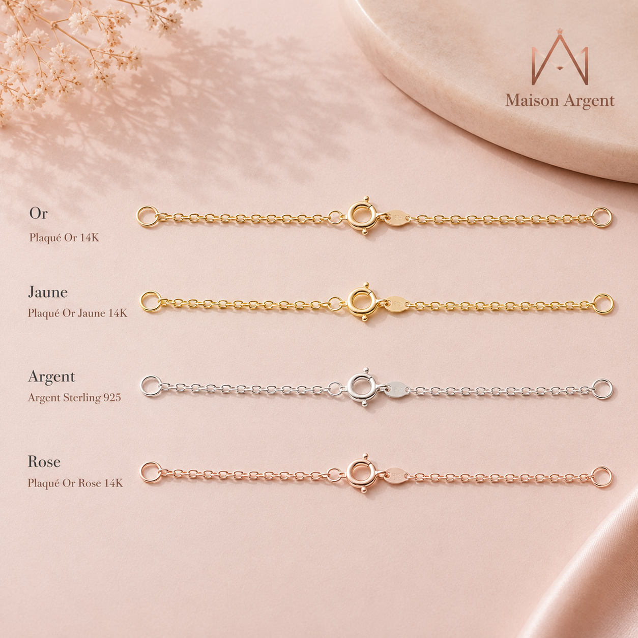 Collier Chaîne Câble Raffinée en Argent 925  - Plusieurs Longueurs 