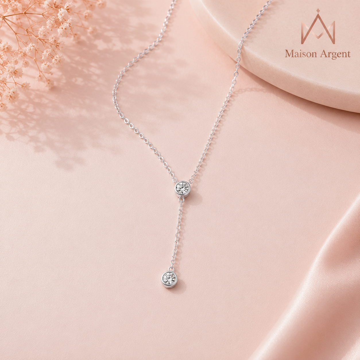 Collier Pendentif Long Moissanite Ronde Argent 925 pour Femme - Bijou Fin Mariage & Fiançailles
