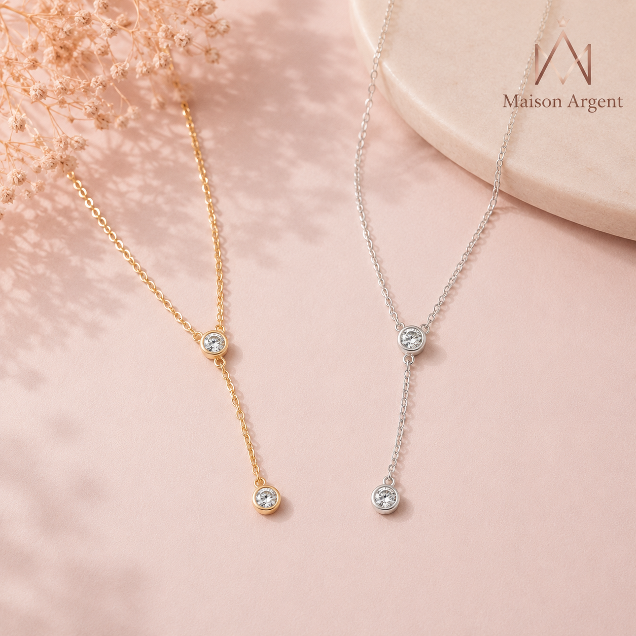 Collier Pendentif Long Moissanite Ronde Argent 925 pour Femme - Bijou Fin Mariage & Fiançailles
