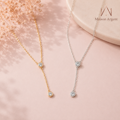 Collier Pendentif Long Moissanite Ronde Argent 925 pour Femme - Bijou Fin Mariage & Fiançailles