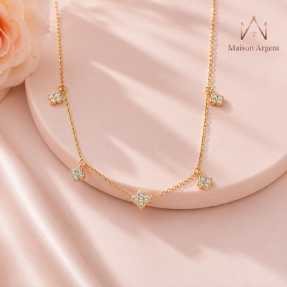 Collier Trèfle en Argent Sterling 925 avec Moissanite VVS1 Réglable - Bijou de Mariage et Fiançailles pour Femme