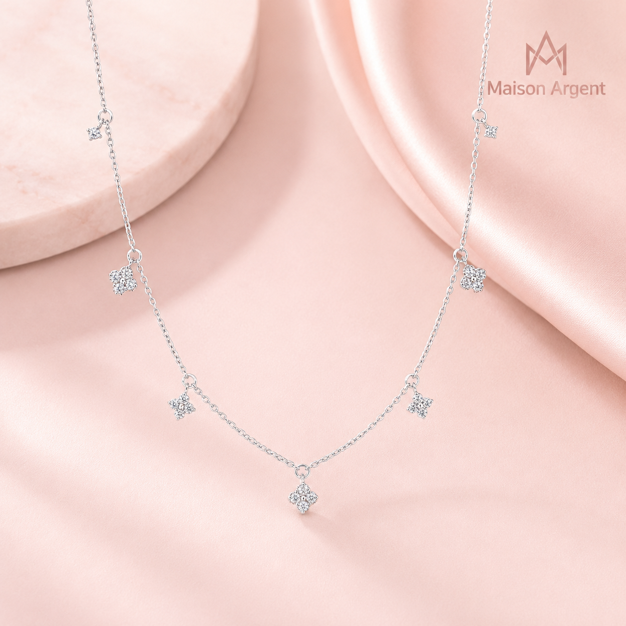 Collier Trèfle en Argent Sterling 925 avec Moissanite VVS1 Réglable - Bijou de Mariage et Fiançailles pour Femme