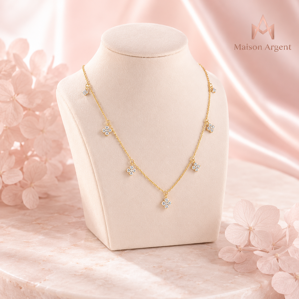 Collier Trèfle en Argent Sterling 925 avec Moissanite VVS1 Réglable - Bijou de Mariage et Fiançailles pour Femme