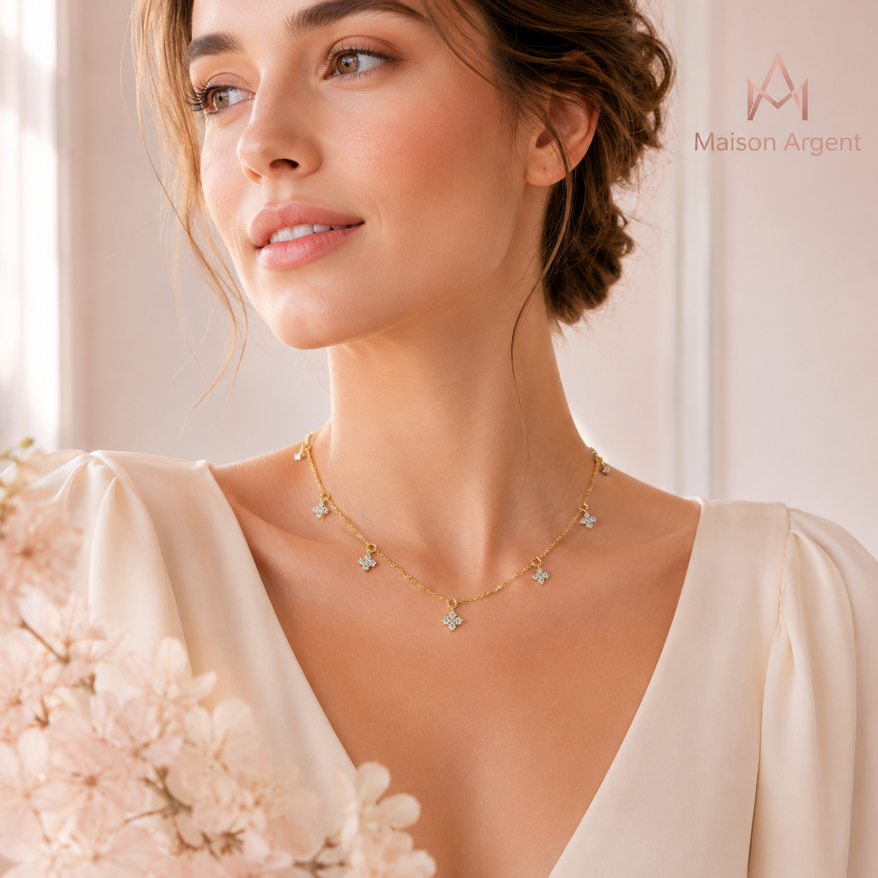 Collier Trèfle en Argent Sterling 925 avec Moissanite VVS1 Réglable - Bijou de Mariage et Fiançailles pour Femme