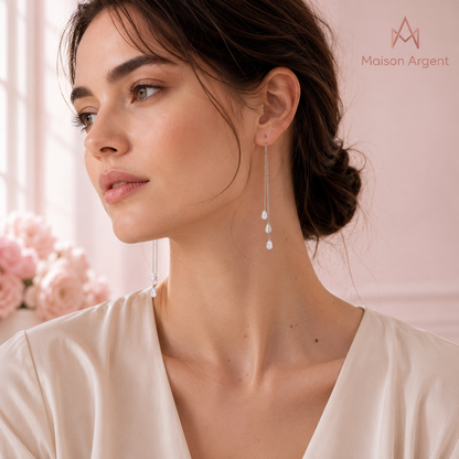 Boucles d'oreilles longues pendantes en Argent Sterling 925 pour femme