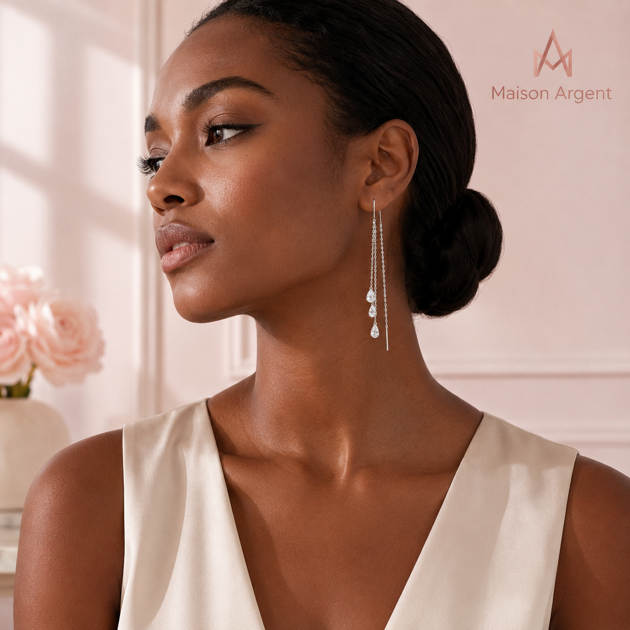 Boucles d'Oreilles Pendantes Argent Sterling 925 pour Femme - Design Goutte d'Eau & Pompon